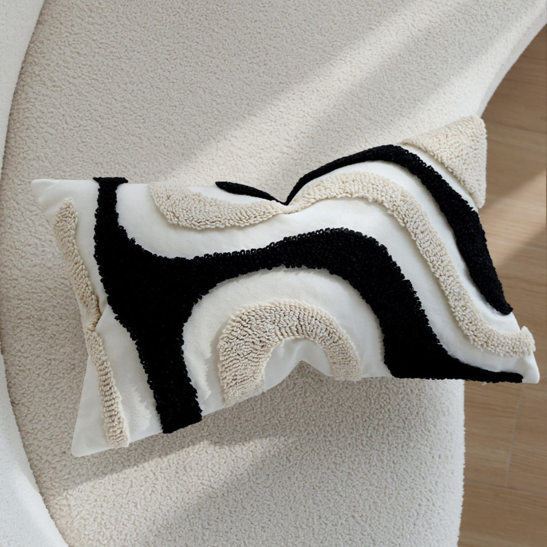 Square Boho cushion cover with diagonal teddy relief, fringes, and corner tassels Stornfield