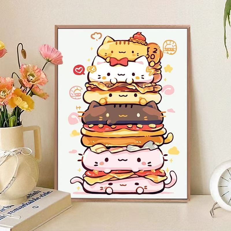 Playful Cat-Themed Food Art Print Stornfield