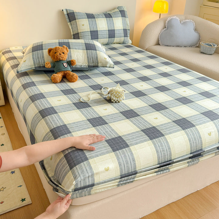 Striped Cotton Blend Fitted Sheet and Pillowcase Set