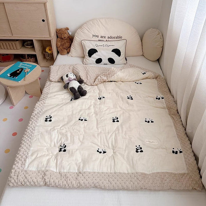 Quilted Reversible Panda-Print Minky-Trim Nap & Play Mat