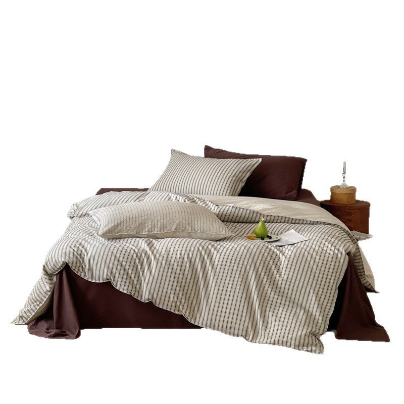 Striped linen bedding set with breathable cotton-linen mix