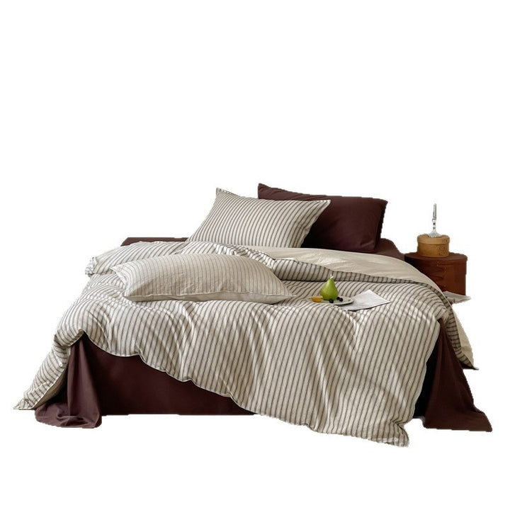 Striped linen bedding set with breathable cotton-linen mix
