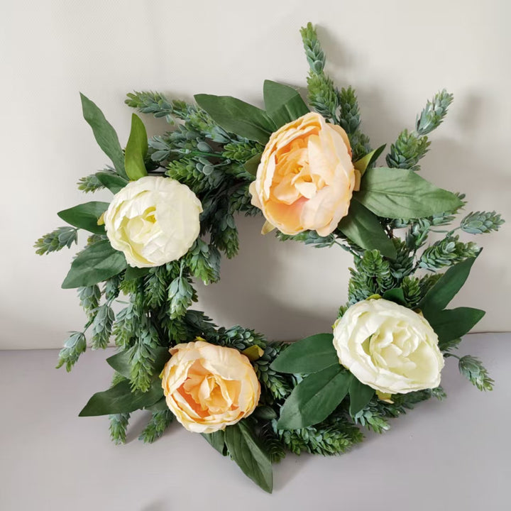 Lifelike Floral Wreath with Green Accents