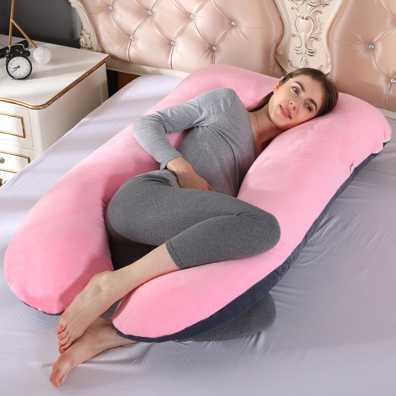 ergonomic U-shaped full-body maternity support pillow with removable washable velour cover and adjustable inner bolster Stornfield