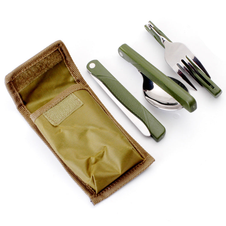 compact folding camping cutlery set with high-grade stainless steel utensils and tactical nylon pouch Stornfield