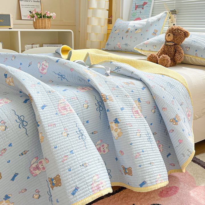 Textured Botanical Print Quilted Bedspread