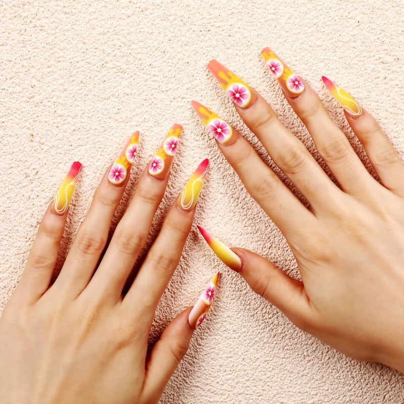Artificial Nails Set with Tropical Hibiscus Pattern Stornfield