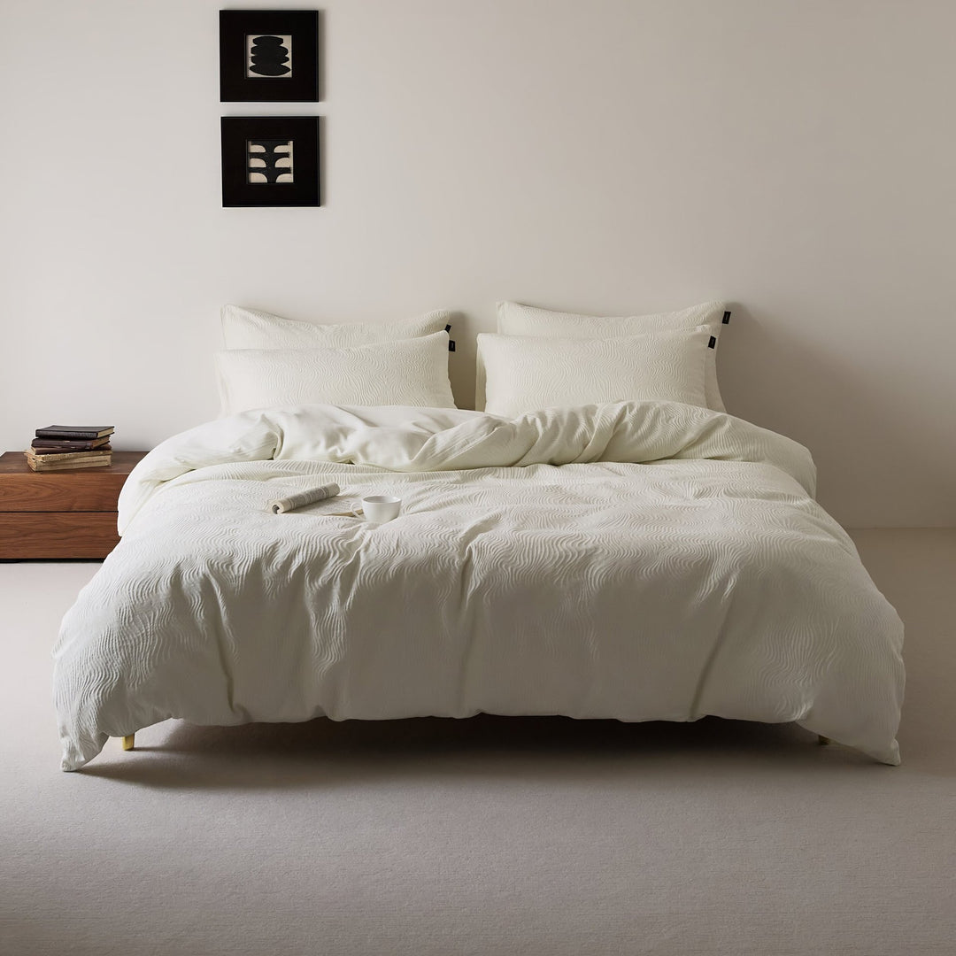 Textured Wavy-Quilted Cotton-Look Duvet Cover and Pillowcase Set