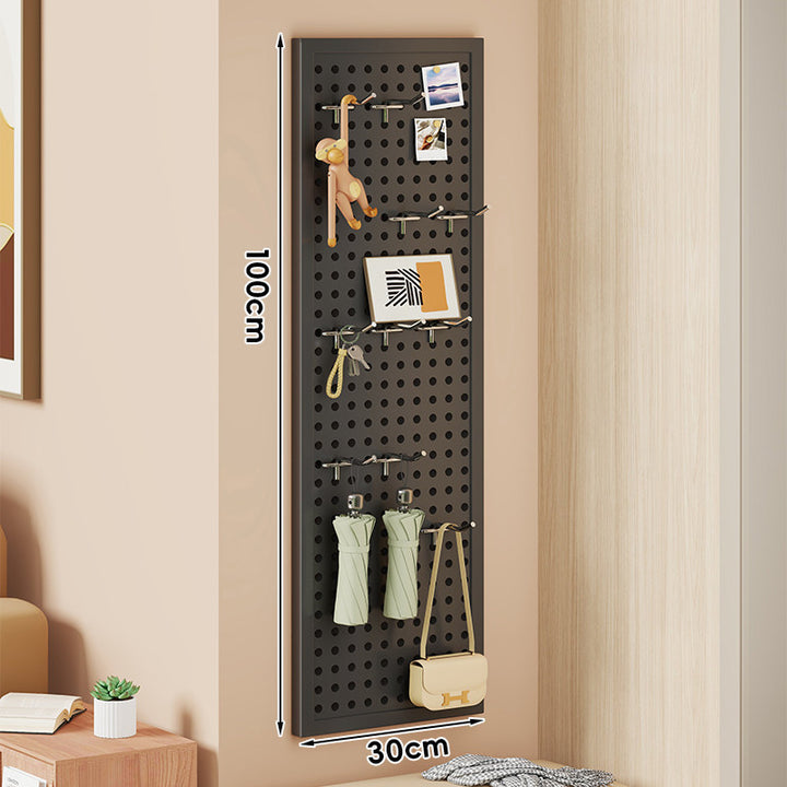 Wall-Mounted Perforated Pegboard Organizer Panel with Modular Hooks