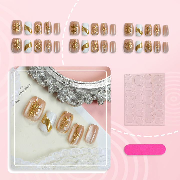 Elegant Gold-Embellished Press-On Nail Art Set