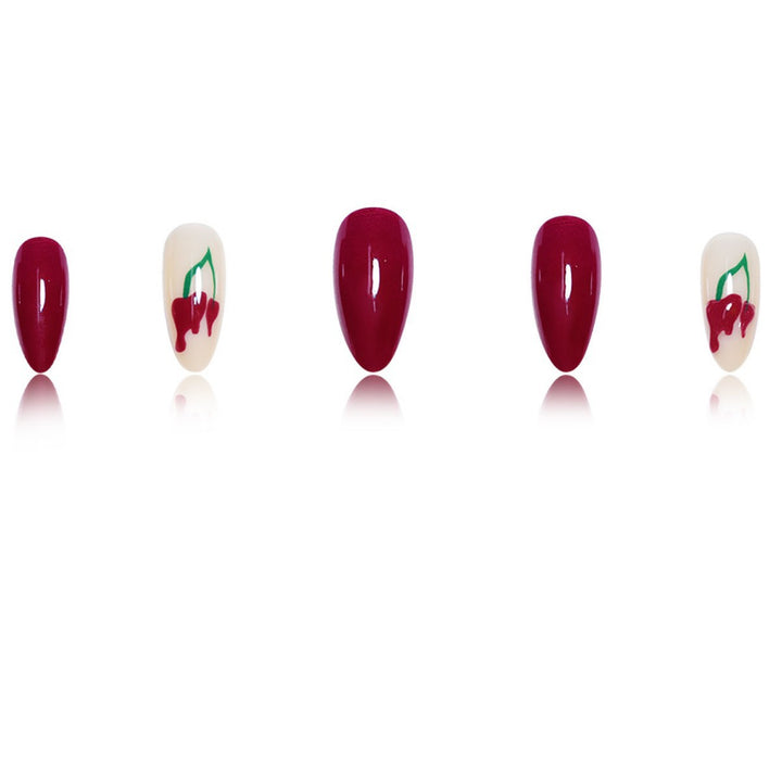 Artistic Press-On Nail Extensions with Cherry Design Stornfield