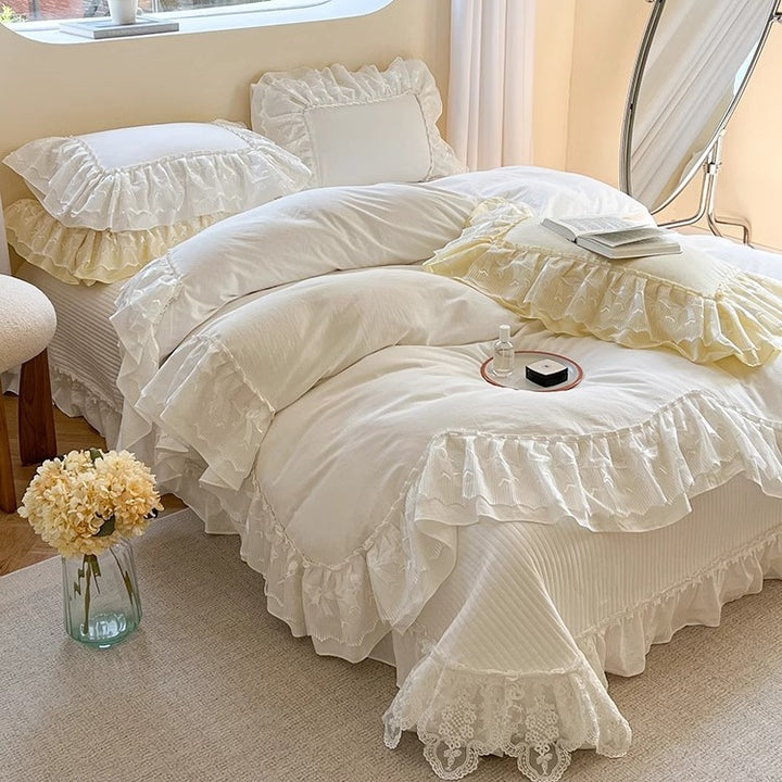 Ruffled Lace-Trim Duvet Cover, Sham & Bedskirt Ensemble