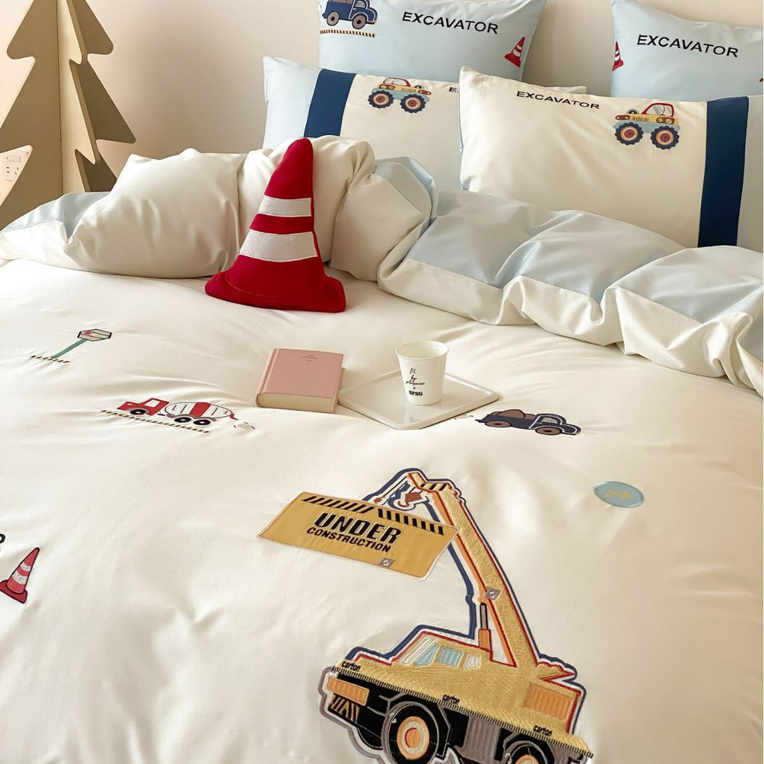 Kids Construction-Themed Cotton Duvet Cover Set