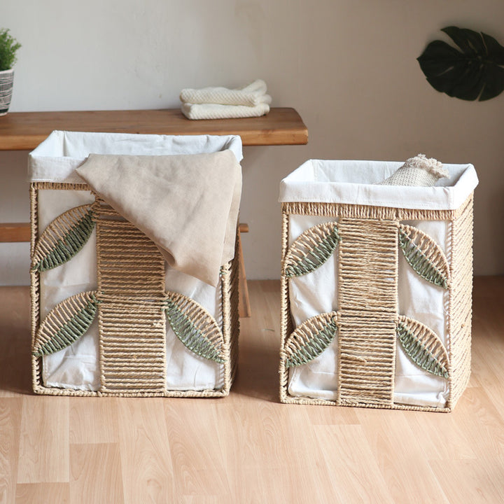 Elegant laundry basket made of natural wicker with fabric lining Stornfield