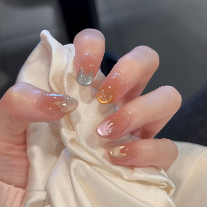 Artificial nail tips with playful cat design Stornfield