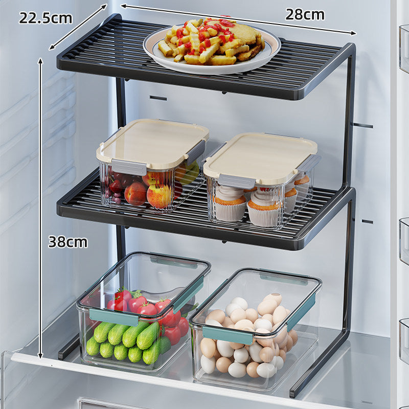 Two-Tier Adjustable Refrigerator Shelf Riser and Fridge Organizer