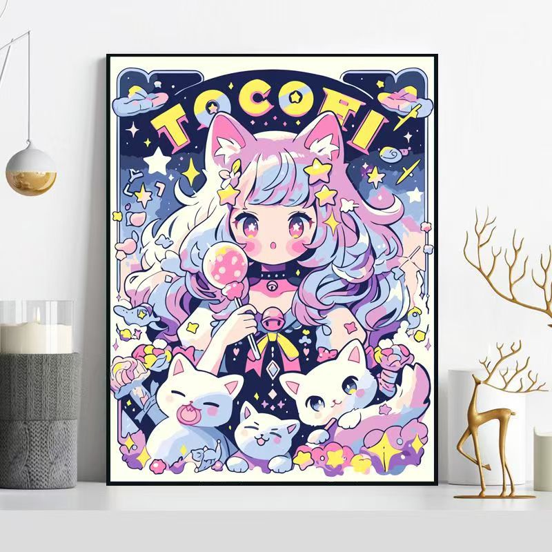 Whimsical Cat-Themed Illustration Wall Art Stornfield