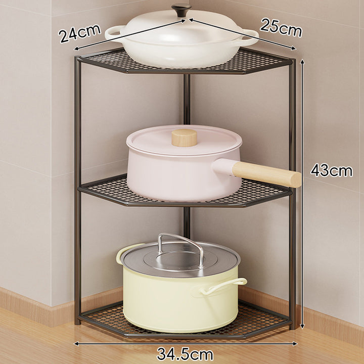 Corner Three-Tier Hexagonal Metal Mesh Kitchen Pot and Pan Organizer Rack