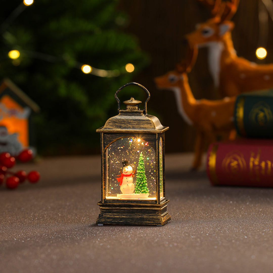 Nostalgic Snowman Lantern with Glitter Effects Stornfield