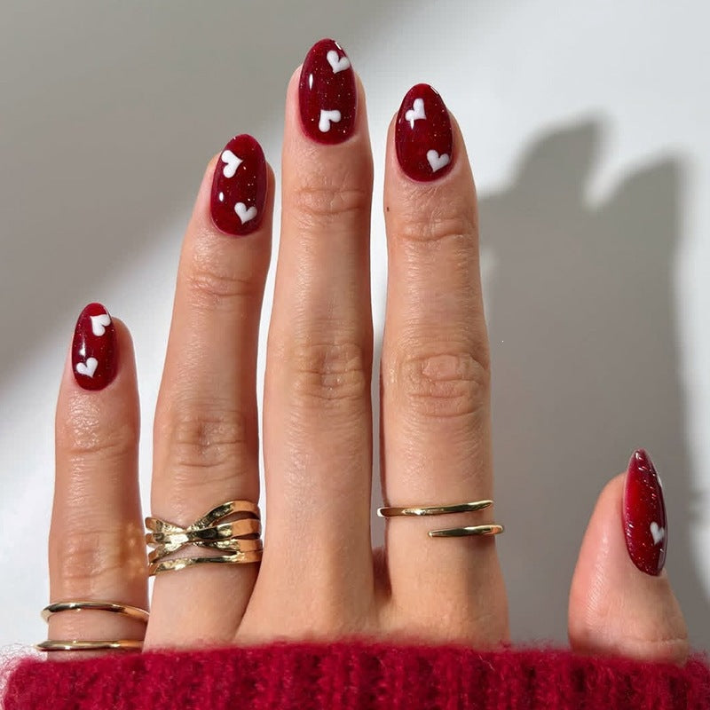 Acrylic nail set with romantic heart designs Stornfield