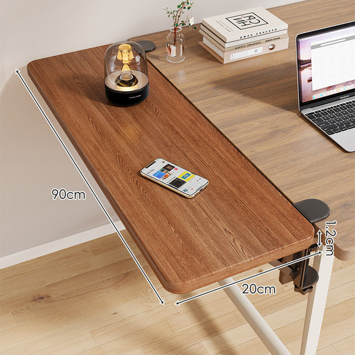 Clamp-On Adjustable Wooden Desk Side Shelf Extension with Foldable Bracket