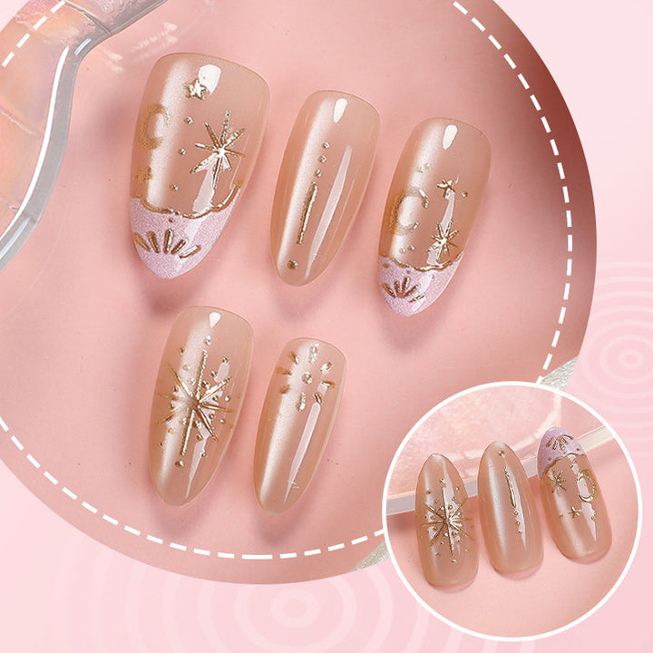 Artistic Press-On Nail Art Set with Elegant Gold Accents