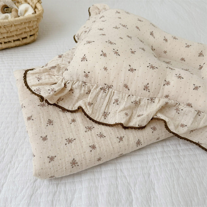 Unisex Muslin Blanket with delicate floral design and elegant ruffles Stornfield