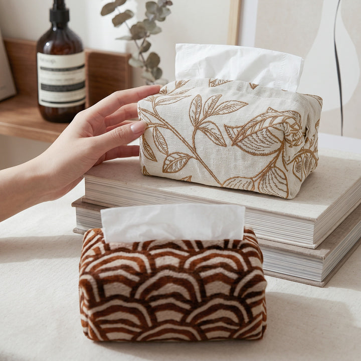 Decorative tissue box cover with floral design