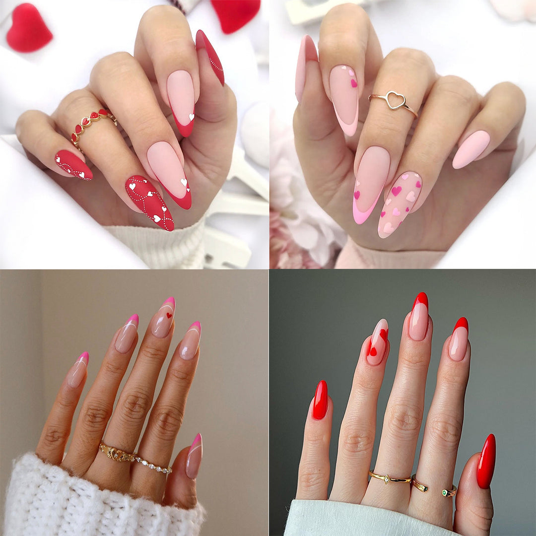 Artistic Press-On Nail Set with Heart and Classic Designs Stornfield