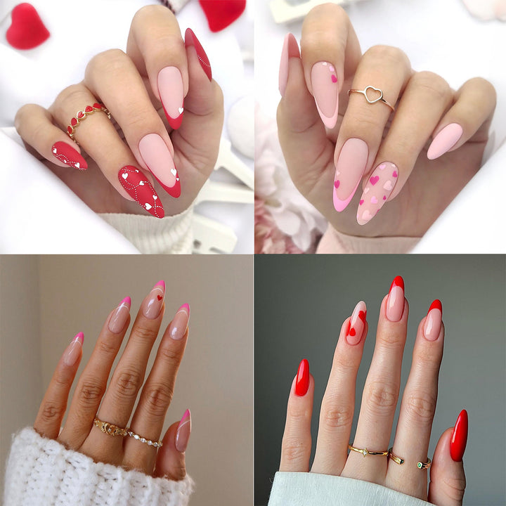 Artistic Press-On Nail Set with Heart and Classic Designs Stornfield