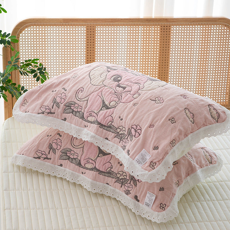 Women's pillow with charming elephant motif and delicate lace edge Stornfield