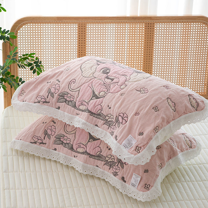 Women's pillow with charming elephant motif and delicate lace edge Stornfield