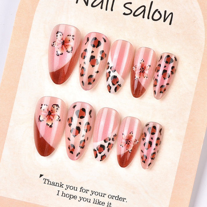 Artistic Floral and Leopard Print Press-On Nail Set Stornfield