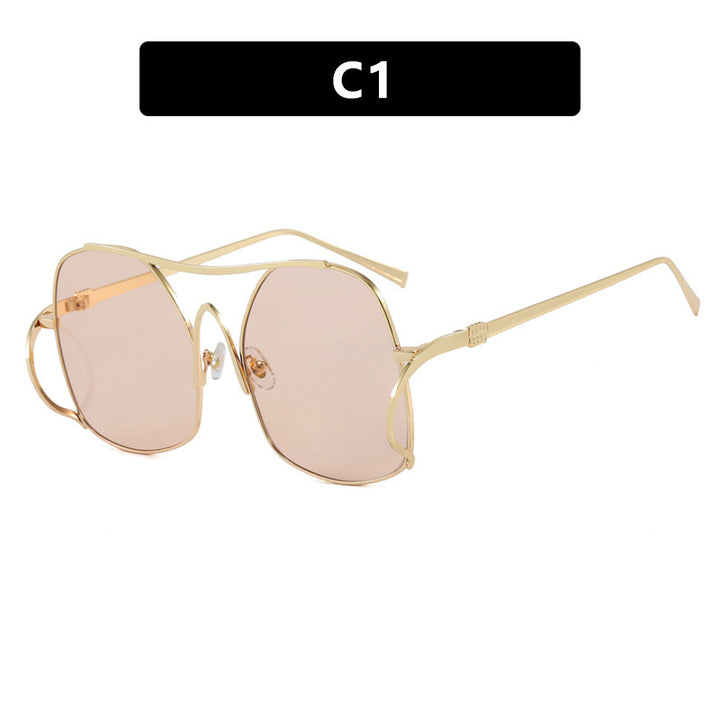 Women's geometric sunglasses with narrow metal frame and brown lenses Stornfield
