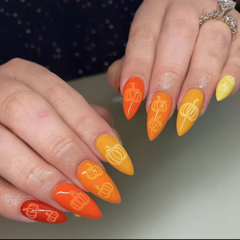 Artistic Pumpkin-Themed Press-On Nail Set Stornfield