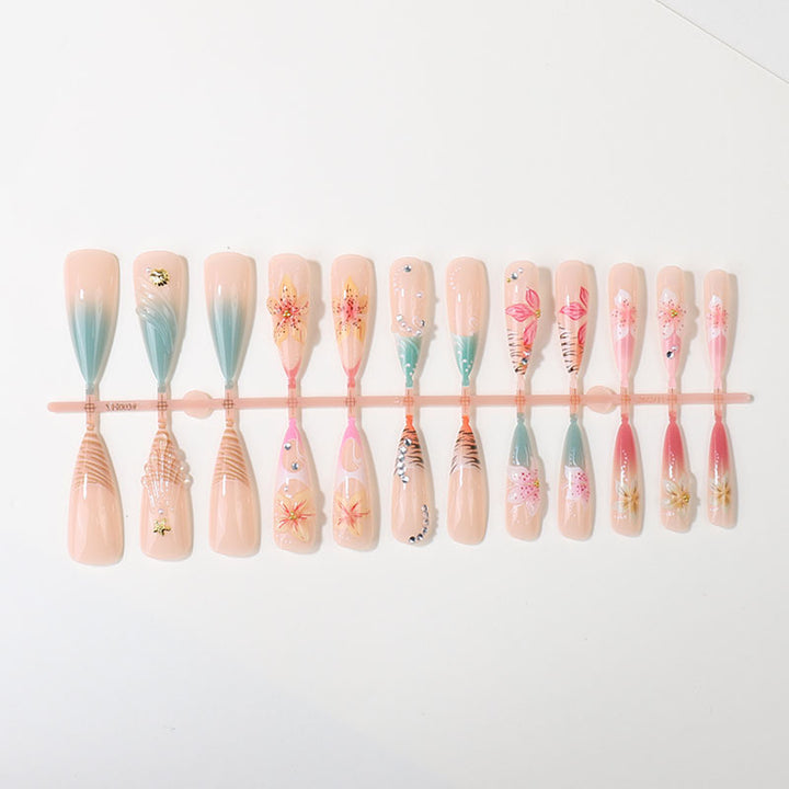Artistic Floral Design Press-On Nail Tips Set Stornfield