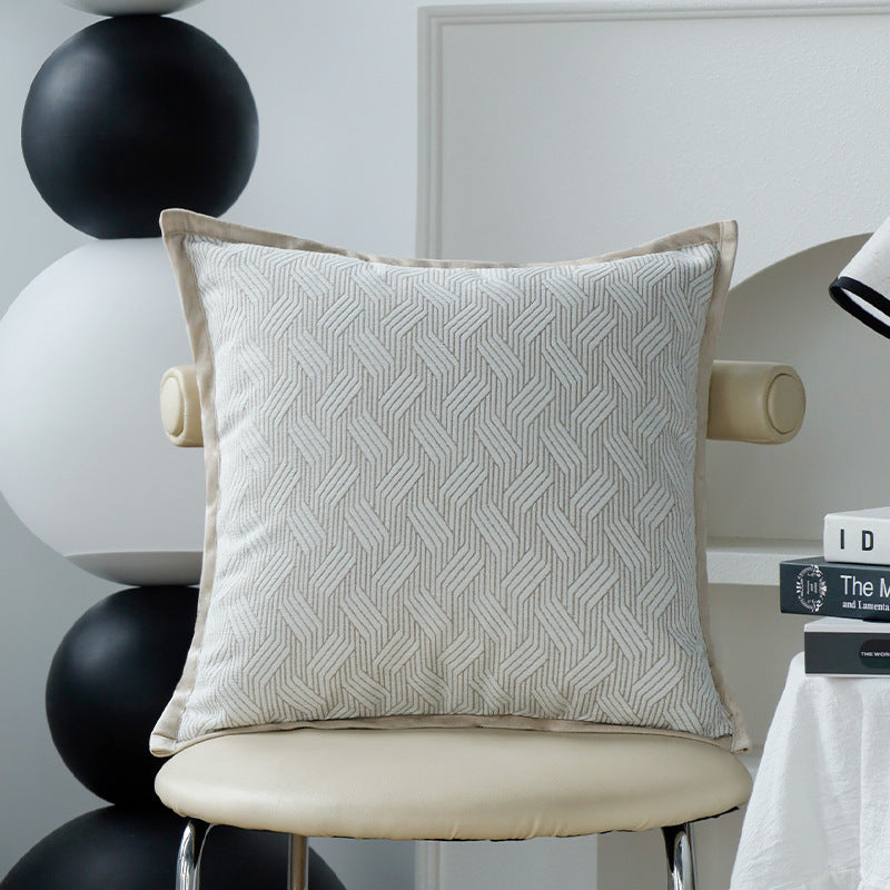 Square decorative cushion cover made of coarse woven bouclé with fine piping Stornfield