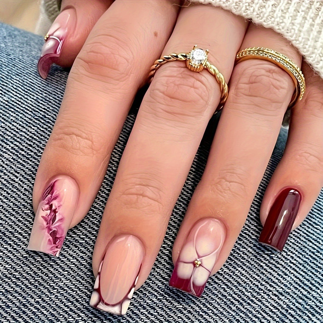 Artistic Gel Nail Extensions with Floral Design Stornfield
