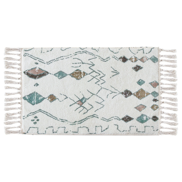 Boho cotton bath mat with fringes and geometric diamond pattern Stornfield