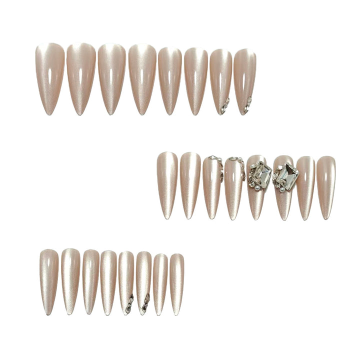 Artificial nails with elegant rhinestone decoration and glossy finish Stornfield