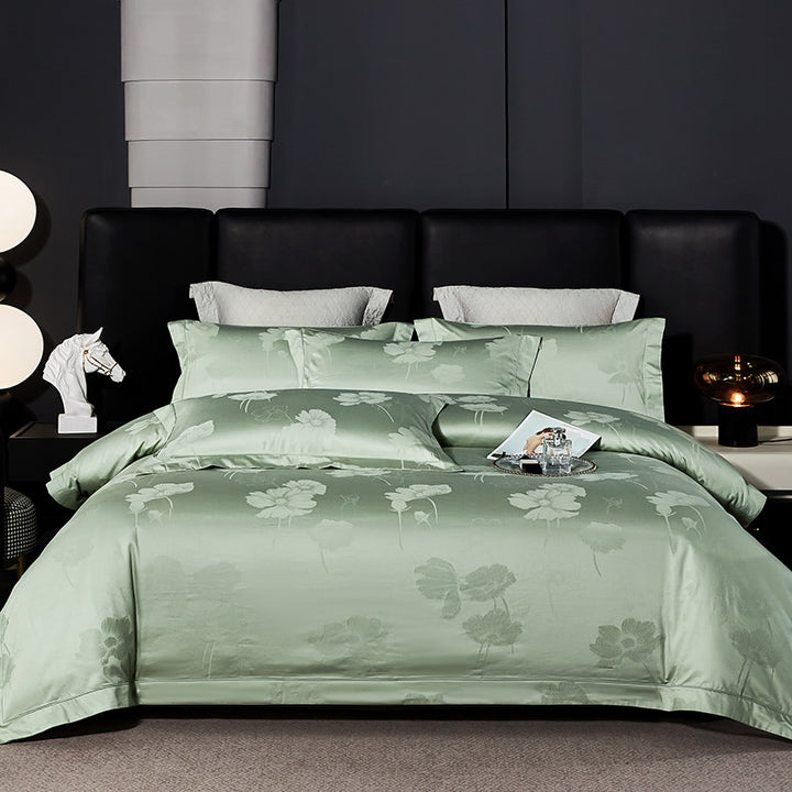 Silky Jacquard Floral Duvet Cover Bedding Ensemble with Hidden Zipper and Pillow Shams