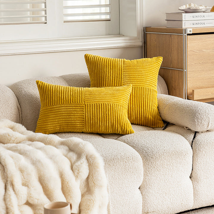 Ribbed Corduroy Velvet Lumbar and Square Cushion Set