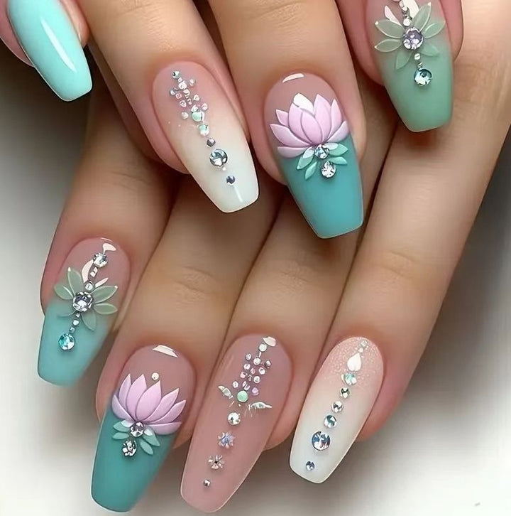 Elegant Floral Gemstone Nail Art Stornfield