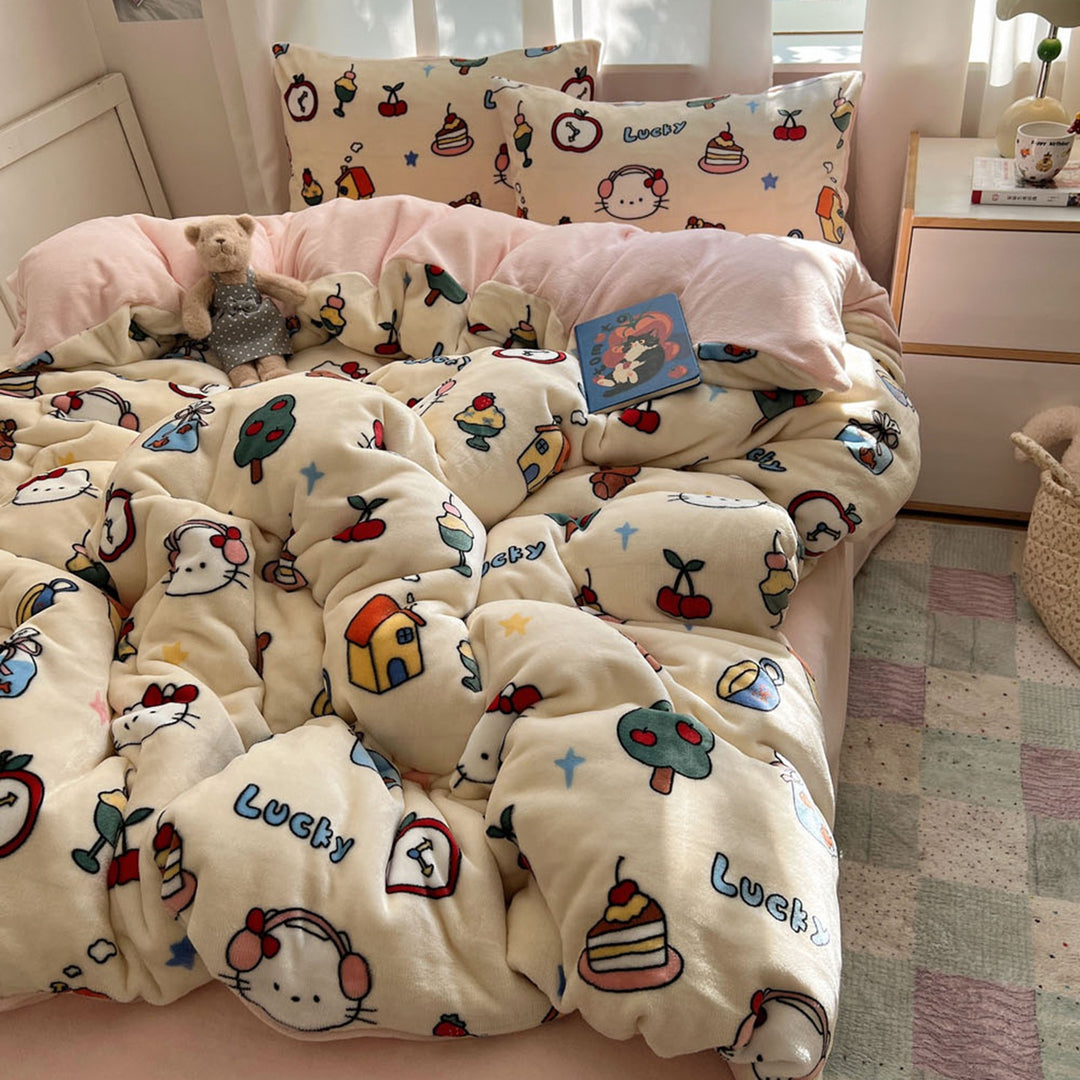 Plush Cartoon-Print Reversible Fleece Comforter with Oversized Loft