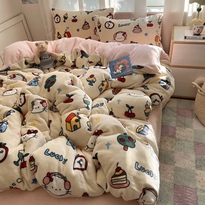 Plush Cartoon-Print Reversible Fleece Comforter with Oversized Loft