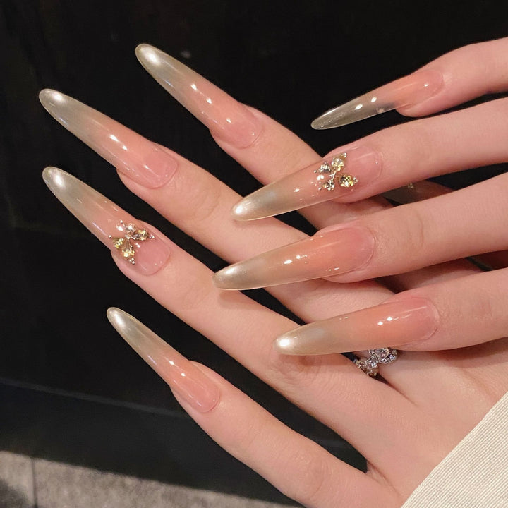 Decorative Press-On Nail Set with Gem Accents