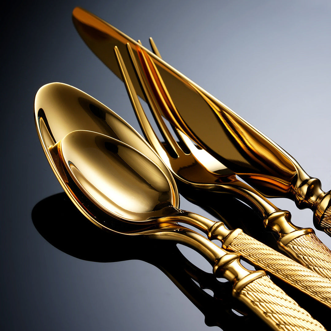 Realm Textured Gold Luxury Cutlery Set | Stornfield