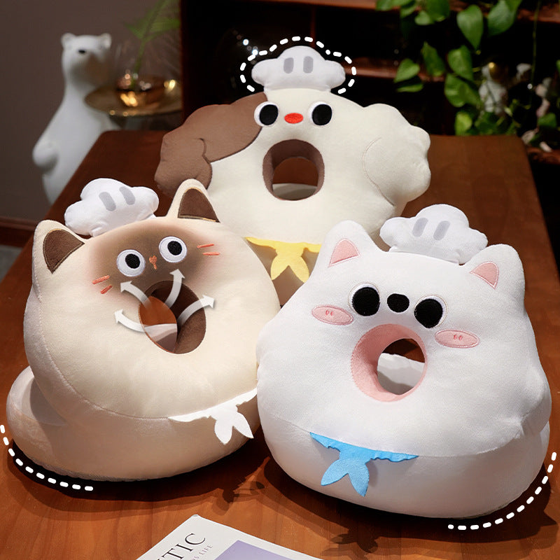Ergonomic ring-shaped plush cat neck pillow