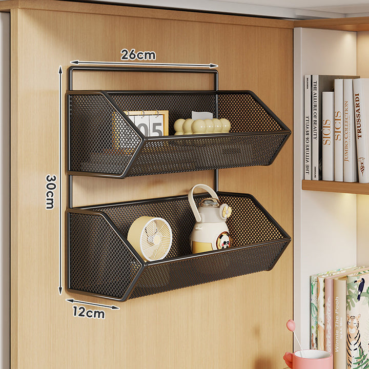 Mesh Hanging Wall Storage Basket Shelf with Over-Cabinet Hook and Ventilated Steel Design