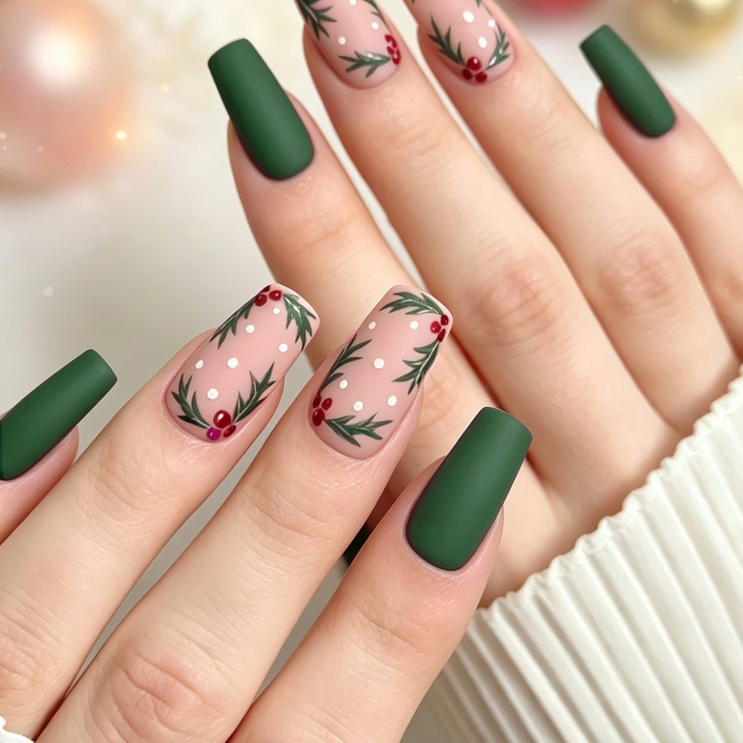 Festive Holly Nail Art Enhancements Stornfield